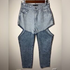 Cuidado con el Perro Cut Out High Rise Jeans Two Tone Denim Size 0 EUC
